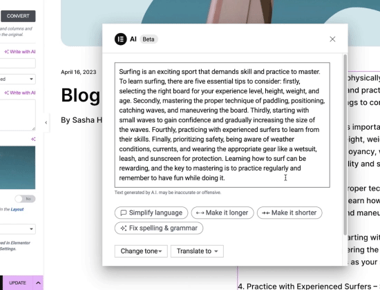 Elementor AI ช่วยเขียน Content